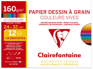 Papier dessin à Grain  24x32cm - 160g - Couleurs vives