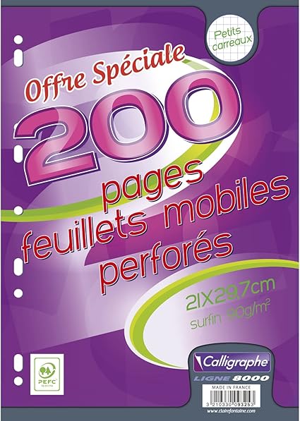Feuilles simples A4 petits carreaux 200 pages