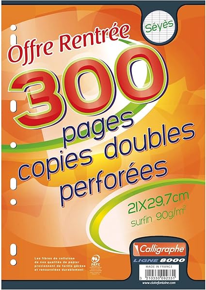 Copies doubles A4 grands carreaux 300 pages