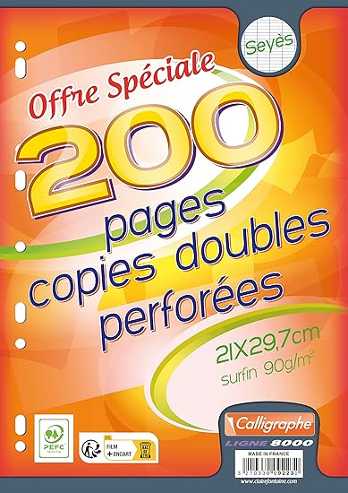 Copies doubles A4 grands carreaux 200 pages