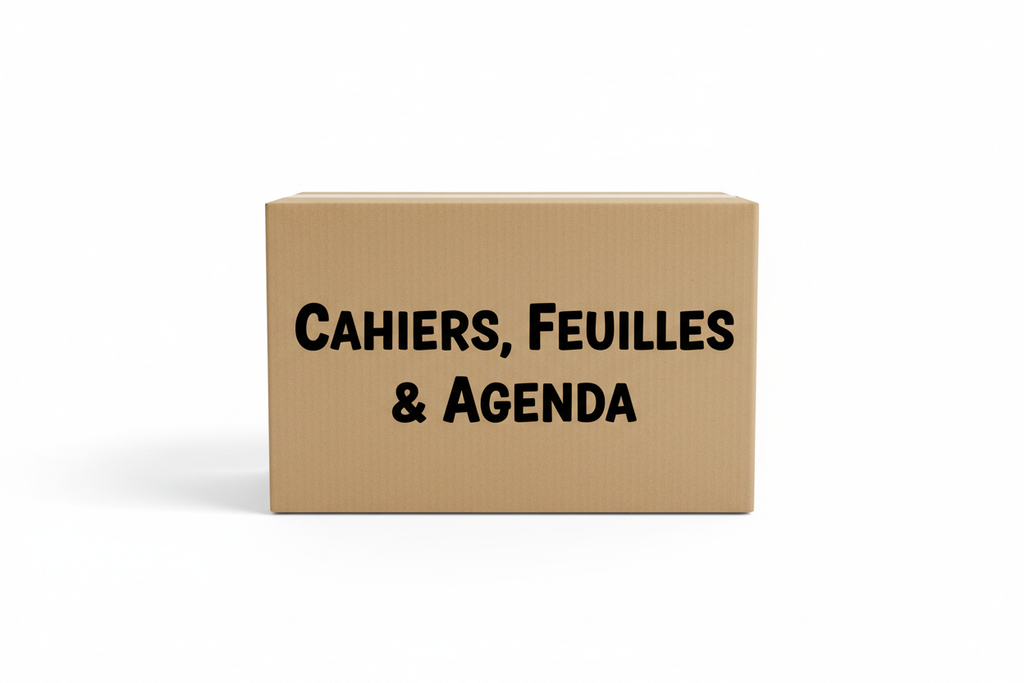 Carton avec texte Cahiers, Feuilles & Agenda