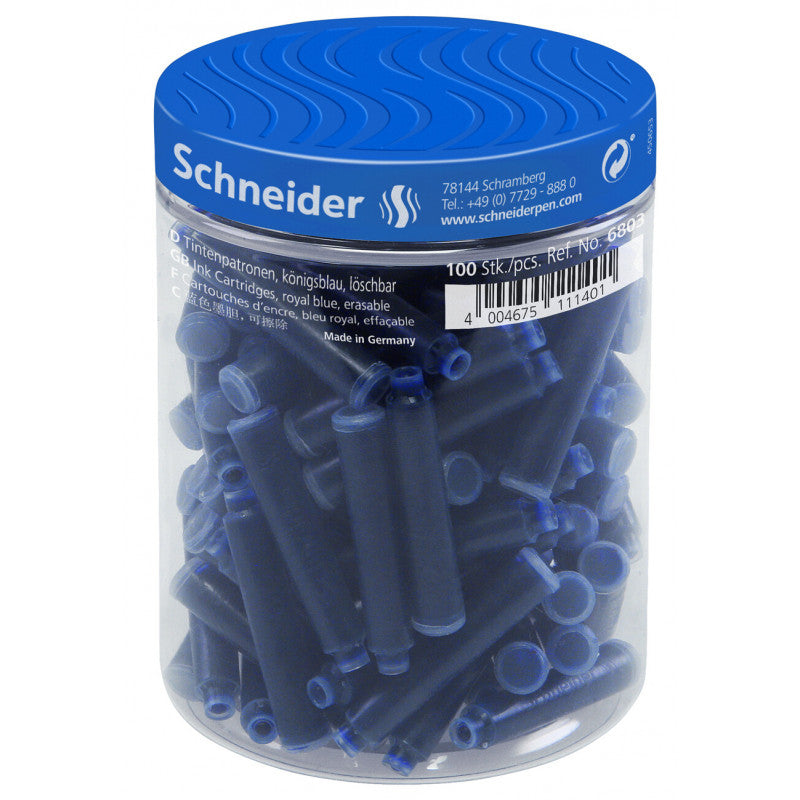Cartouche d'encre courte Bleu Schneider Paquet de 100